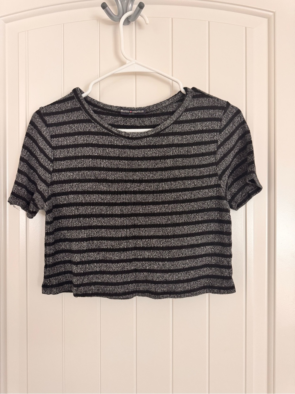 Brandy Melville Black and Gray Striped Crop Top